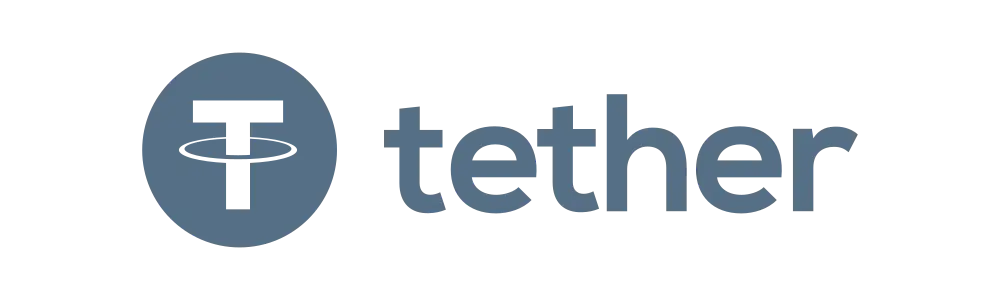 לוגו Tether: האות T מעוצבת בתוך עיגול, לצד המילה tether בצבעי אפור וכחול — אמצעי תשלום לפוקר וקזינו. stakeil -